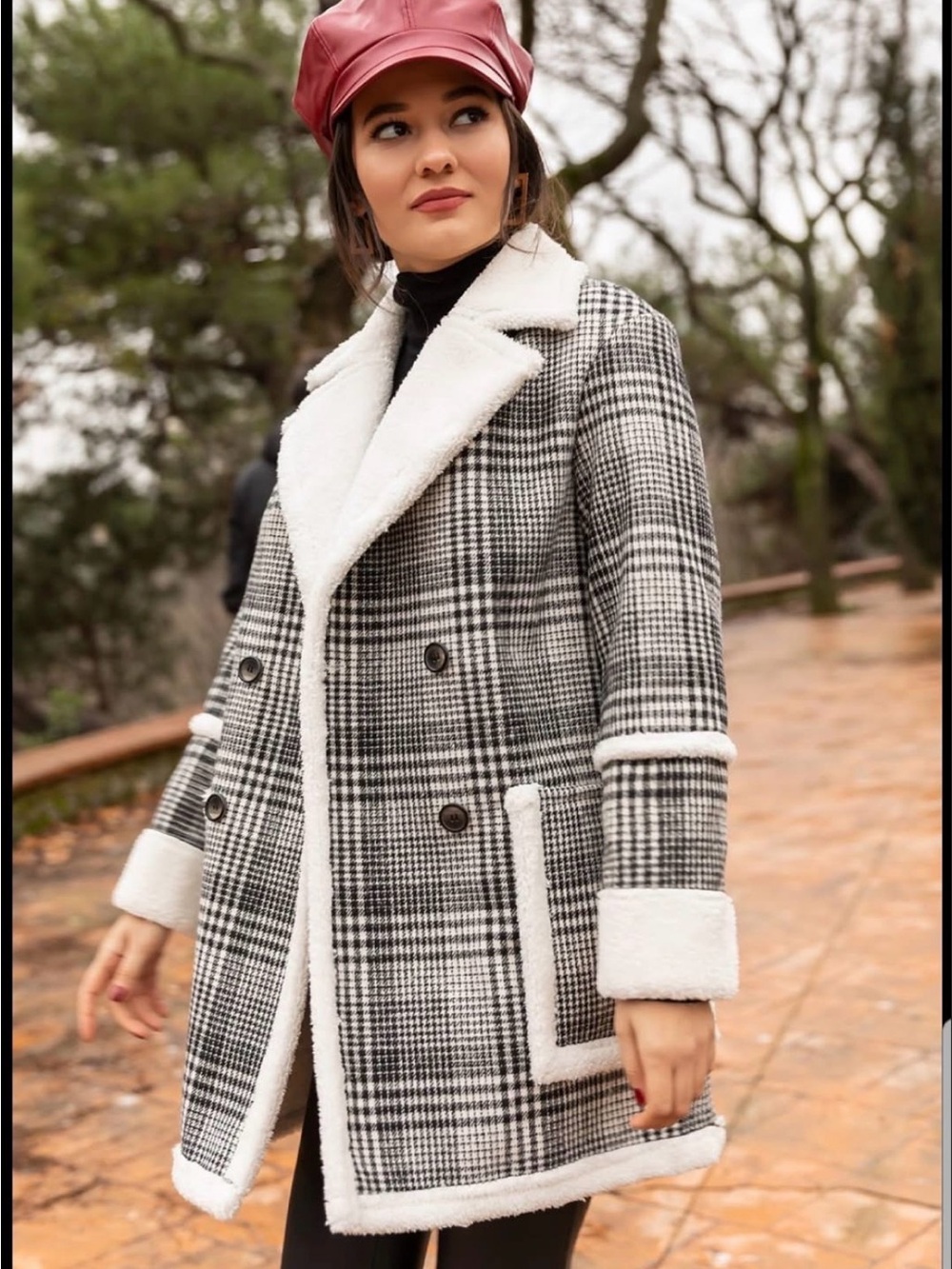 Altar’d State Plaid Sherpa-Lined Double-Breasted Coat